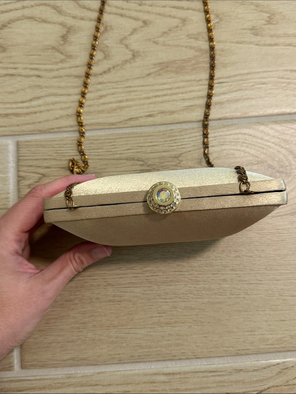 Gold Metallic Evening Clutch with Chain Strap